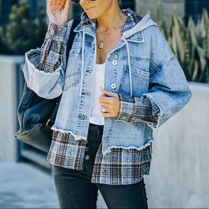 COPY - NWT Dance and Marvel Plaid Flannel Contrast Hoodie Hooded Denim Jean Jac…
